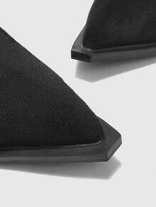 CUCCOO BIZCHIC ​​绒面尖头高跟靴 | 叠层褶皱靴筒设计 | 金属细跟 | 极简主义女靴 | 2 双，优质仿皮​​ - 黑色 - 查看 7