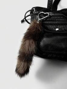 ROMWE Grunge Punk 1pc Fashionable & Exquisite Brown Striped Faux Fur Fox Tail Keychain, DIY Bag Charm Accessory, Suitable For Women, Fashionable Gift - Brown-8 - View 2