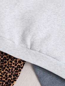 Teen GirlCasual Leopard Print Thermal Lined Beanie Hat, Suitable For School And Daily Wear Hoodies - Light Grey - View 7