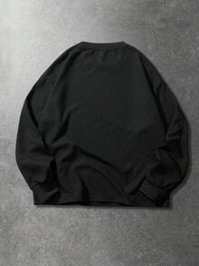 ROMWE MEN Spring Casual Graphic Men'S Gothic Cross Print Waffle Fabric Pullover Sweatshirt, Autumn/Winter - Black - View 4