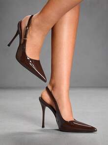 CUCCOO SZL Sepatu Pumps Wanita Hak Tinggi Minimalis Kasual Warna Polos untuk Natal dan Musim Semi - Coffee Brown - View 9