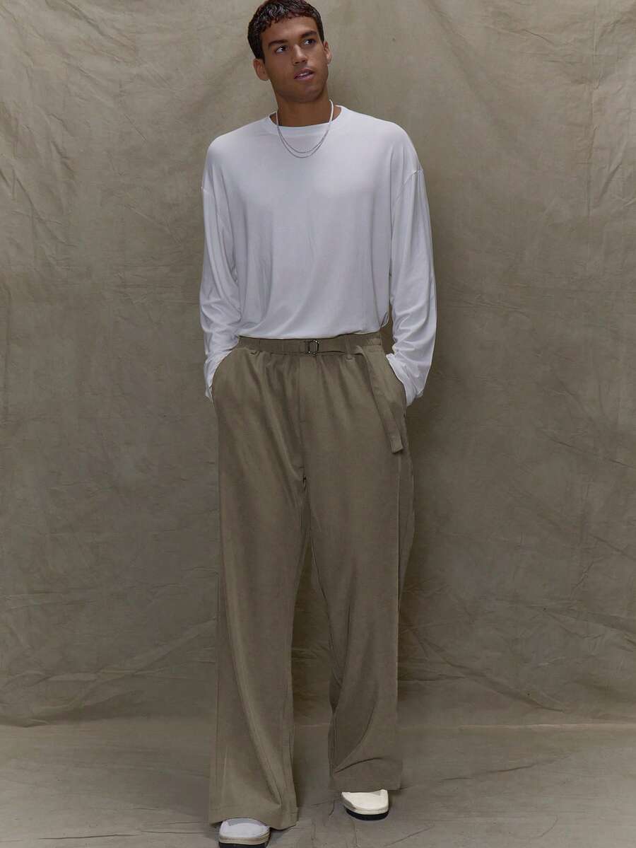 Musero Baggy Elasticated Buckle Belt Waistband Trousers SPRING SUMMER Streetwear - Grey - View 1