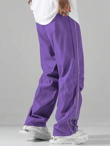 Manfinity Hypemode 男士秋季街头学院风长裤 - 紫色 - 查看 2