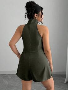 Elenzga Plus Size Women Solid Color Casual Halter Romper Green Romper Women Sage Dress Dress Romper Olive Dress