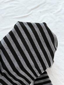 SHEIN 青少年女孩条纹针织长袖 T 恤，百搭百搭时尚街头服饰 - 深灰色 - 查看 6