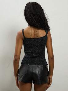COUREZ 不对称针织吊带背心/Y2K秋冬外出派对黑色上衣新年性感 - 黑色 - 查看 3