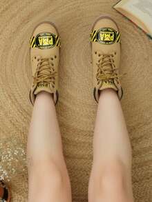 Bota masculina punta redonda casco de acero cordones suela antideslizante estilo industrial resistente trabajo  botas - Marrón - Ver 1