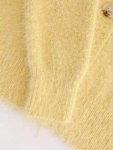 Franclia 女式 V 领黄色纽扣羊绒开衫 - 黃色 - 查看 6