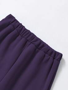 SHEIN 青少年女孩休闲字母图案宽松运动衫和裤子套装 - 紫色 - 查看 7