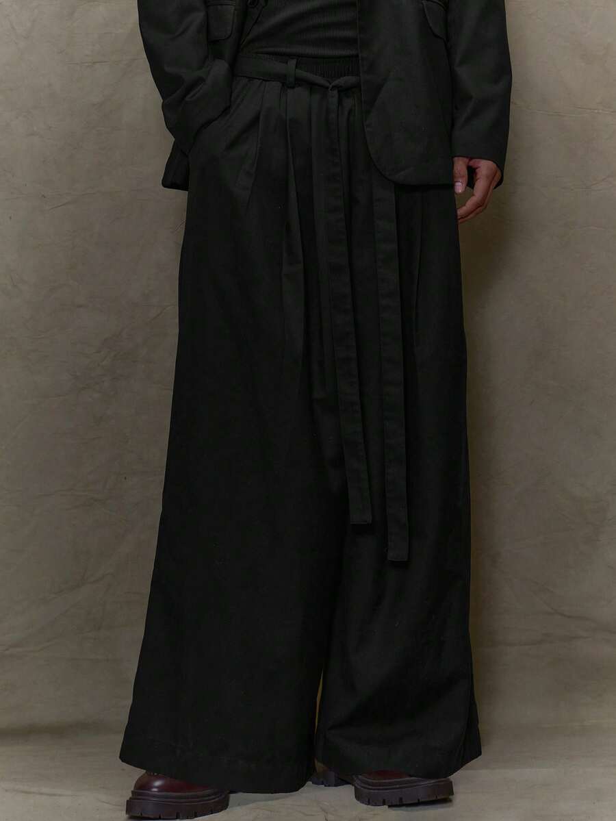 Musero 阔腿修身同面料长裤 秋冬春夏 - 黑色 - 查看 1