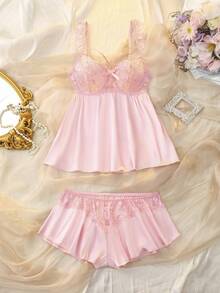 2pcs Lace Patchwork Padded Sexy Lingerie Set Babydoll Pajama Set Lingerie Pajamas Set Babydoll Lingerie Set Lingerie Sleep Set