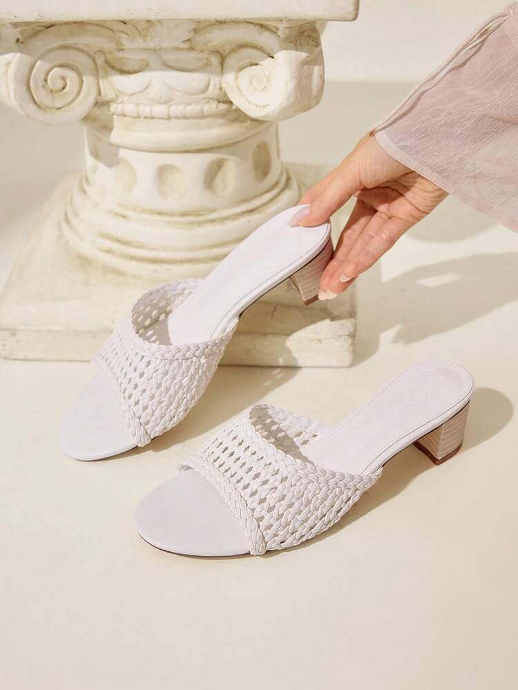 CUCCOO CHICEST Women's Elegant Fashionable White Woven Square Toe High Heel Sandals For Christmas