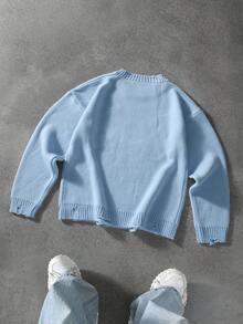 Manfinity EMRG Men's Letter Pattern Fashionable Crew Neck Long Sleeve Graphic Sweater Men Y2k Long Sleeve Knit Sweater, For Winter - Baby Blue - View 2