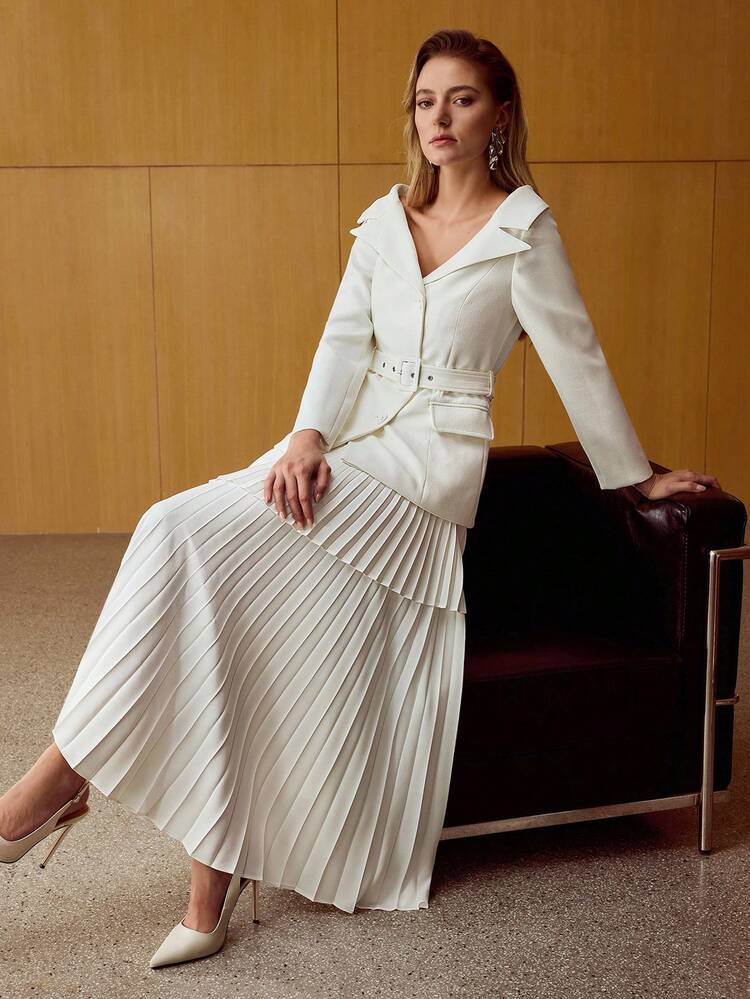 WOMEN'S ELEGANT OFFICE BUCKLE BELTED BLAZER