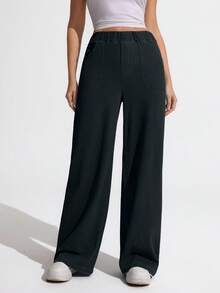 Flexra 大尺碼女款口袋寬腿寬鬆休閒黑色牛仔褲 夏季 - 黑色 - 查看 5
