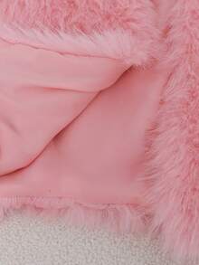SHEIN Girls Casual Faux Fur Jacket, Cute & Fashionable Style, White Fluffy Comfortable, Suitable For Spring, Summer, Autumn, Outings, Shopping, Parties - Pink - View 8