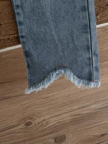 2 件套年轻女孩秋季长袖运动衫和破洞阔腿牛仔裤休闲装，时尚街头服饰 - 彩色 - 查看 7