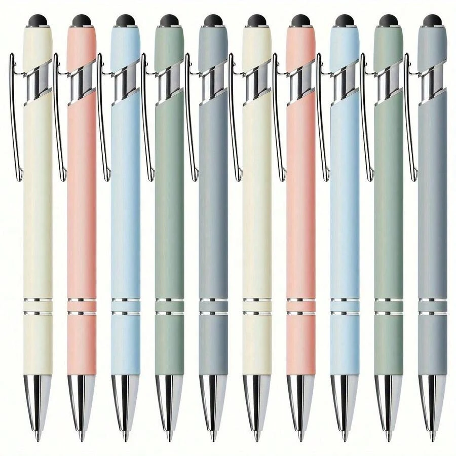 Paquete de 10 bolígrafos retráctiles de metal con puntas de lápiz táctil para pantalla - Punta media, escritura suave, agarre antideslizante, compatible con varios dispositivos - Ideal para uso diario, a partir de 14 años, de vuelta a la escuela - Multicolor - Ver 1