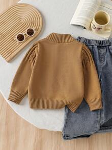 SHEIN Young Boy Solid Color Long Sleeve Knitted Cable Casual Pullover Sweater Toddler Boy Toddler Boys 8 Years Old Boy Knitwear Boys Autumn Winter Casual Two Piece Set Wednesday Addams Cotton Winter Sweaters For Kids - Apricot - View 3