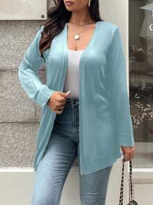 Vionelle Áo khoác cardigan dáng rộng, màu trơn, kiểu dáng thường ngày, màu xanh nhạt, thời trang thu đông dành cho nữ. - Màu xanh bụi bặm - Xem 4