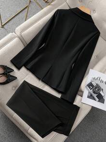 GlowEve CURVE Damen Bluse in Große Größen mit langen Ärmeln und Unifarbe, vielseitig modisch für den Berufsalltag geeignet, passend für Herbst/Winter, Business-Outfit - Schwarz - Übersicht 2