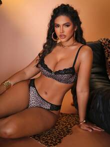 2 pièces Ensemble de sous-vêtements pour femmes avec imprimé léopard et armature