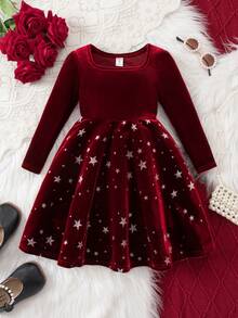 Young Girl Elegant & Cute Black Plaid Knit Long Sleeve Dress - Black - View 1