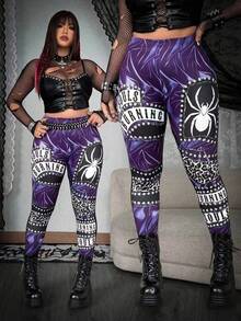 Whyspr Quần legging in họa tiết kỹ thuật số giả Punk thời trang đường phố cỡ lớn cho nữ - Nhiều màu - Xem 1