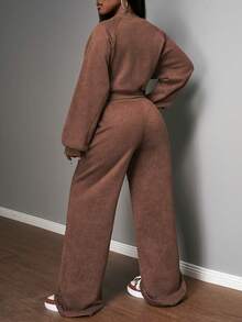 Slaydiva 2025 Winter New Arrivals - Global Carnival Season: Christmas, New Year, Valentine's Day, Parties, Evenings, Dates, Gatherings, Birthday Parties, Preppy Style, Student Wear, Casual Outings, Basic And Versatile, Casual, Cruise Travel, Influencer Hot Items, Elegant, Commuter, Business Casual, Simple, Street Style, Sexy Club, Y2K, Punk Racing, Cool Motorcycle Style For Girls - Crew Neck Long Sleeve Cropped Sweatshirt + Loose Pants, With Real Pockets, Brown Imitation Snowflake, Loose Fit, Winter Set, Christmas Set, New Year Set, Elegant Set, Casual Set, Women's Two-Piece Set Brown 2 Piece Set Pants Two Piece Set,Fall,Fall Clothes For Women