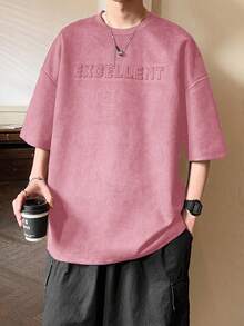 Claim Dot Herren Loose Fit T-Shirt mit geprägtem Buchstabenmuster und Drop Shoulder - Pink - Übersicht 3