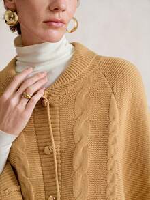 SHEIN Stylify Élégant poncho tricoté avec boucle métallique en corde torsadée kaki, convient pour les déplacements en automne/hiver - Kaki - Voir 5