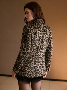 MOTF PREMIUM LEOPARD PRINT PEAK COLLAR DOUBLE BREASTED PLACKET BLAZER , FALL WINTER - Coffee Brown - View 3