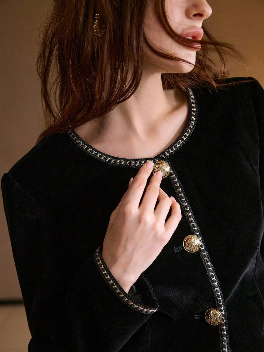 MOTF PREMIUM VELVET CONTRAST BINDING JACKET , FALL WINTER - Black - View 2