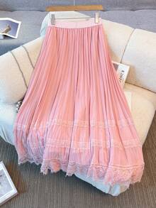 SHEIN Clasi Váy xếp ly ren chắp vá cỡ lớn cho nữ - Bụi hồng - Xem 2
