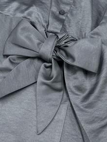 SHEIN ChicEase Women's Long Sleeve Pleated Tie-Waist Split Hem Shirt Dress, Autumn/Winter - Grey - View 11