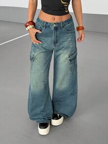 StreetHx Women's Fashion Loose Fit Belted Cargo Style Jeans