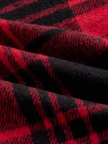 Manfinity NXTstreet 男士休闲格子印花抽绳裤，圣诞节黑色和红色法兰绒裤，冬季 - 紅色 - 查看 5