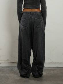COUREZ Low Rise Baggy Balloon Fit Ruched Jeans In Dark Grey Denim Wash /Y2K Fall Winter Going Out Party New Year Sexy Low Rise Jeans - Medium Wash - View 3