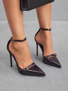 CUCCOO SZL Tacones altos de moda con diseño de hebilla y espalda descubierta para mujer - Café integral - Ver 1