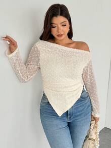 Firerie Tee-shirt asymétrique à manches longues avec imprimé tie dye romantique élégant pour femmes grandes tailles - Beige - Voir 3