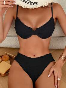 Swim Vcay Summer Beach Women Split Bikini Set Push-Up With Steel Underwire Padding Swimwear For Vacation - Black - View 5