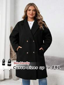 SHEIN CURVE+ 曲线加大翻领双排扣大衣