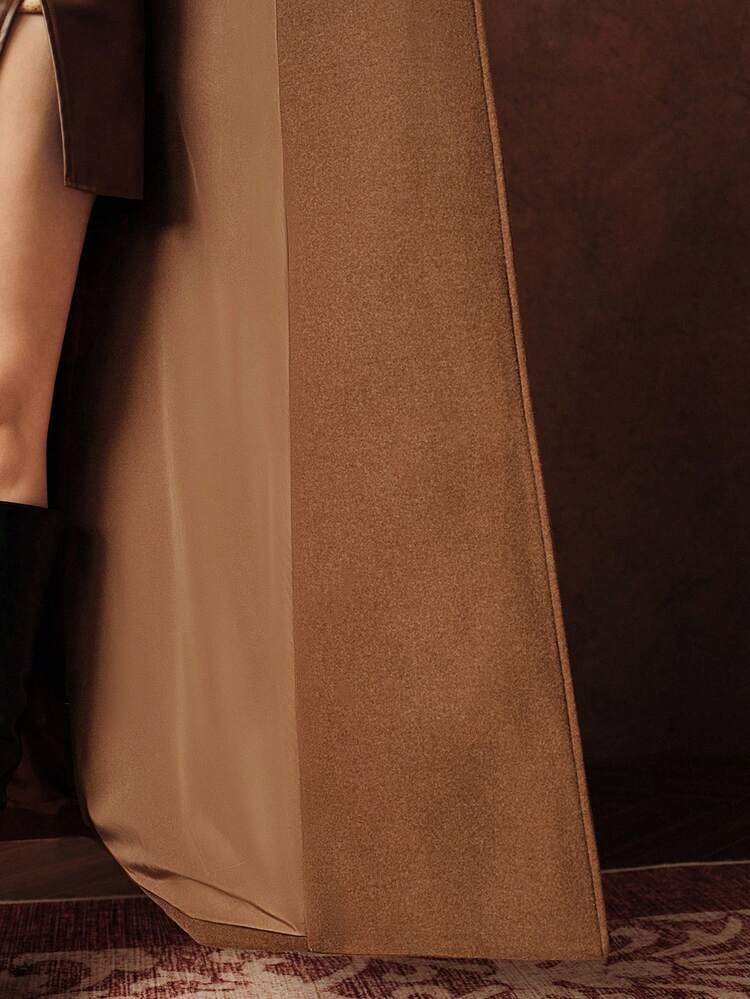 Women's Lapel Cinched Waist Plus Size Overcoat, Winter Coat, New Year, Wedding Luxury Evening Gown, Christmas Attire