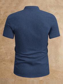 HIMLAND Men Pocket Patched Button Up Shirt - Navy Blue - View 2