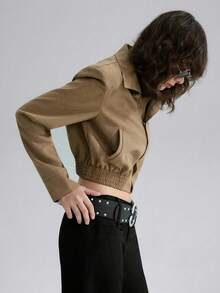 Women's Short Zip-Up Jacket, Winter Coat - Brown - View 6