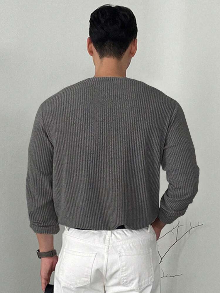 Men's Solid Color Half-Zip Fleece T-Shirt, Charcoal Grey, Autumn/Winter