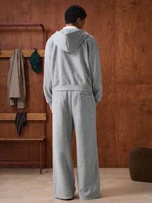 SWAVVY 2pcs Men's Casual Sweatsuit Set, Embellished With Rhinestones All Over, Light Gray, Spring/Autumn - Light Grey - View 2