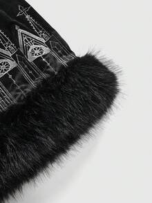 ROMWE Vintage Gothic Castle Cross Embroidered Velvet Bodycon Fluffy Mini Skirt - Black - View 3