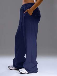 MUSERA Slitna, vida ben, baggy joggingbyxor, mysiga, söta, avslappnade, enkla, höst, höst, vardags, lounge - Marinblå - Visa 3