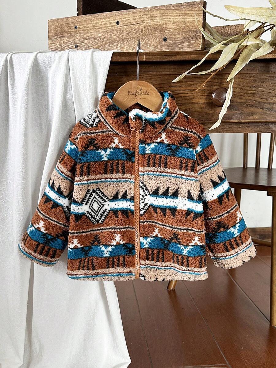 Vintaside Kids Baby Boy High Neck Long Sleeve Fashionable Jacket, Suitable For Autumn/Winter Outdoor Vacations Or Casual Daily Wear - Multicolor - View 1